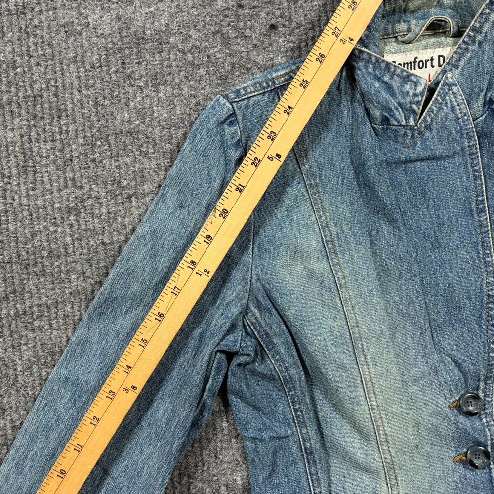 Comfort Denim Jacket Womens Size L Blue Button Front Fitted Cotton Long Sleeve - Picture 6 of 7